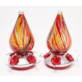 Set of 2 Swirl Glass Hummingbird Feeders by Ultimate Innovations (Yellow Red)