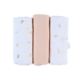 Noukie's - 3 Pack Mix & Match Swaddle Wraps - Organic Muslin - Beige - Animal Designs