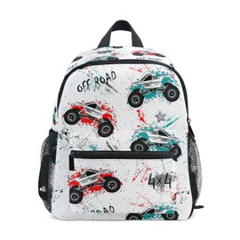 ZAZYXTJ Truck Kids Backpack for Boys Girls Toddler Backpacks with Chest Strap Name Tag Preschool Backpack 3-8 Years Old 10.6x4.13x12.6 in