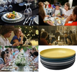 6 Pack Wheat Straw Plates Reusable Dinner Plates, Durable & Lightweight, Perfect for Home, Parties, Camping, and Dishwasher Safe (Yellow, Dark Gray, Light Gray, Dark Green, Dark Blue, Black)
