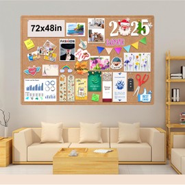 Large Bulletin Board, Foldable 72x48 Inches Cork Board Alternative, Large Felt Board Decorative Pin Board for Wall, Foldable Photo Board Self-Adhesive Vision Board with 36 Pushpins Brown