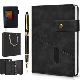 Miortior Libreta de Notas, Libretas Pasta Dura 5A con Bolsillos, Cuaderno de Notas Incluyendo Bolígrafos, Caja y Bolsa, Ideal para Oficina, Tomar Notas, Viajes de Negocios - Negro
