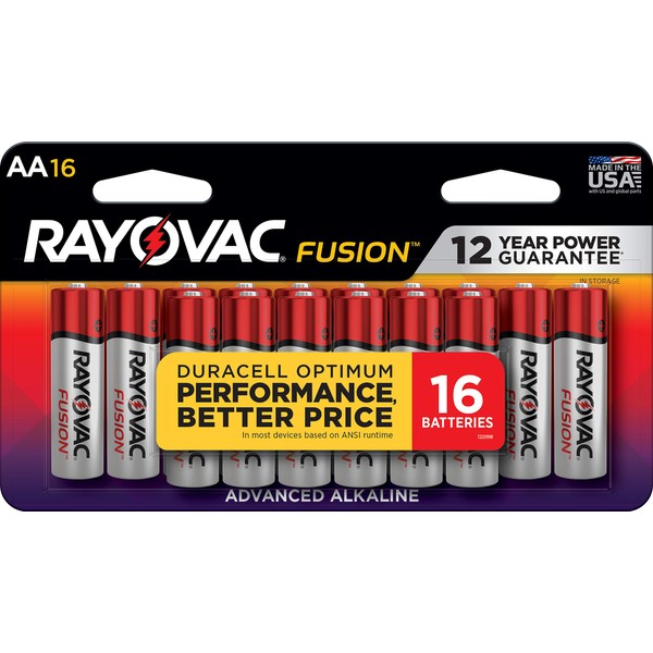 Rayovac AA Batteries, Fusion Premium Double A Battery Alkaline, 16