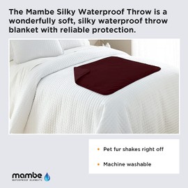 Mambe Silky Waterproof Throw for Protecting Furniture Bed Couch from Stains Caused by Dogs, Cats, Incontinence. Soft, Washable, Reversible. (Size Long/Sofa 70x120 inches, Color Merlot)