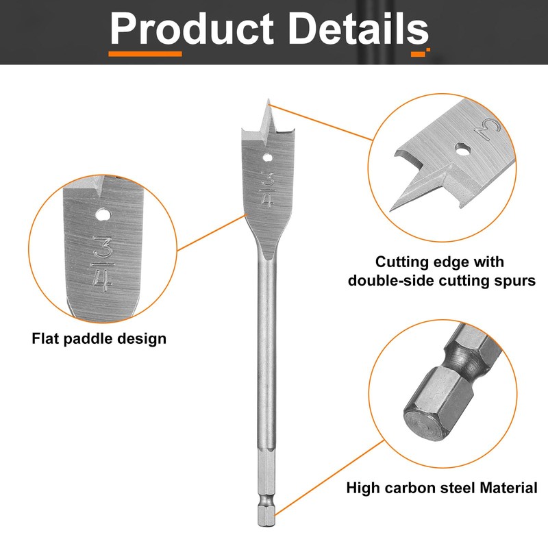 sourcing map 3Pcs Spade Drill Bit 3/4" Paddle Flat Bits