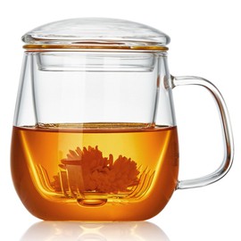 Unbreakable Glass Tea Cup with Infuser and Lid - 17.6oz Tea Mug for Loose Leaf Tea, Infusion Mug with Glass Filter and Glass Lid