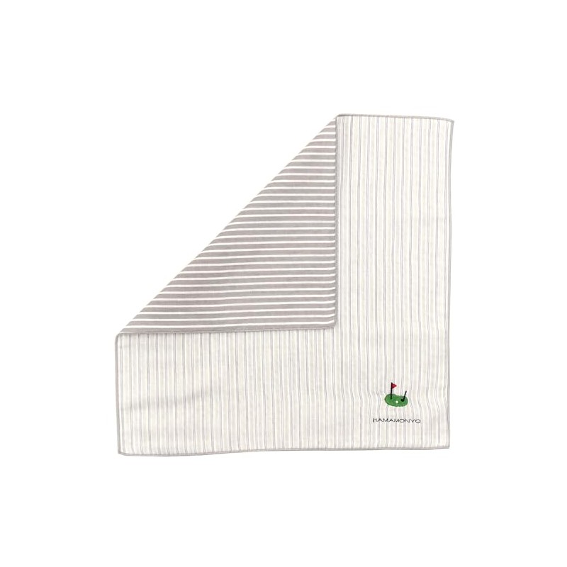 Hamamonyo Reversible Gauze Handkerchief, Striped and Golf, gray