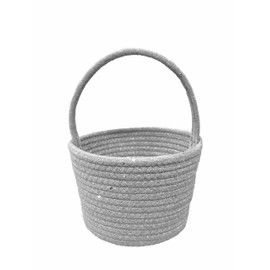 Prudance Small Sparkly Silver Sequin Woven Cotton Rope Basket, 6"x5", Gray