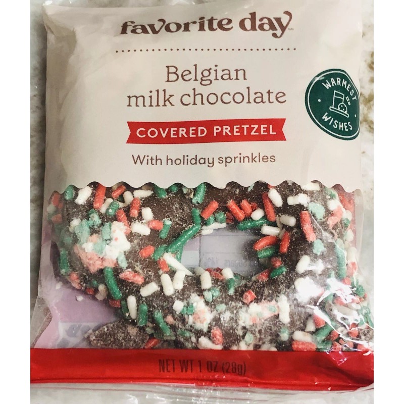 Favorite Day Target-Belgian Milk Chocolate Covered Pretzel W/Holiday Sprinkles. 1.oz/28gm.