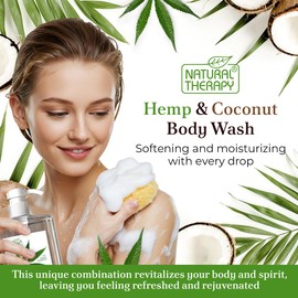 Natural Therapy Body Wash for Women and Men with Hemp & Coconut Oils - Shower Gel Cleanses and Moisturizing Skin - With Pure Dead Sea Minerals Nourish for Body - Pack of 2 (67.6 fl.oz)