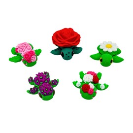 5-Piece Mini Flower Fidget Turtle Animals - Cute Little Articulated Fidget Toy Figures, Flexible, Fun for Office, Class, Work, or Decoration