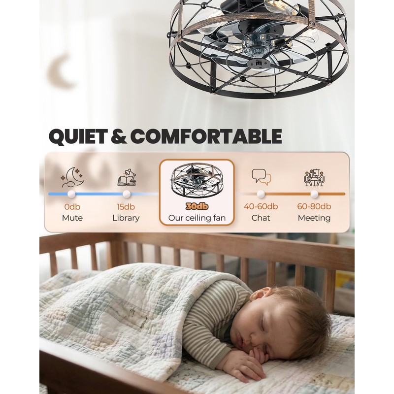 Sewterolyn Ceiling Fans with Lights and Remote, 20 inch Industrial