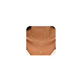 ZENGSING Women's Layering Chain, Adjustable Layered Necklaces, Women's Pearl Necklace, Gold/Silver Multilayer Necklace, Cross Chain Necklace for Women Girls (Gold)