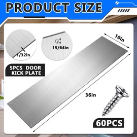 Therwen Door Kick Plate, Satin Aluminum Kick Plates with Screws for Wood Metal Interior/Exterior Anti Scratch Door Protection(10 x 36 Inches)