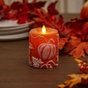 Luminara Embossed Leaves and Pumpkins Moving Flame Pillar Candle 3.25"