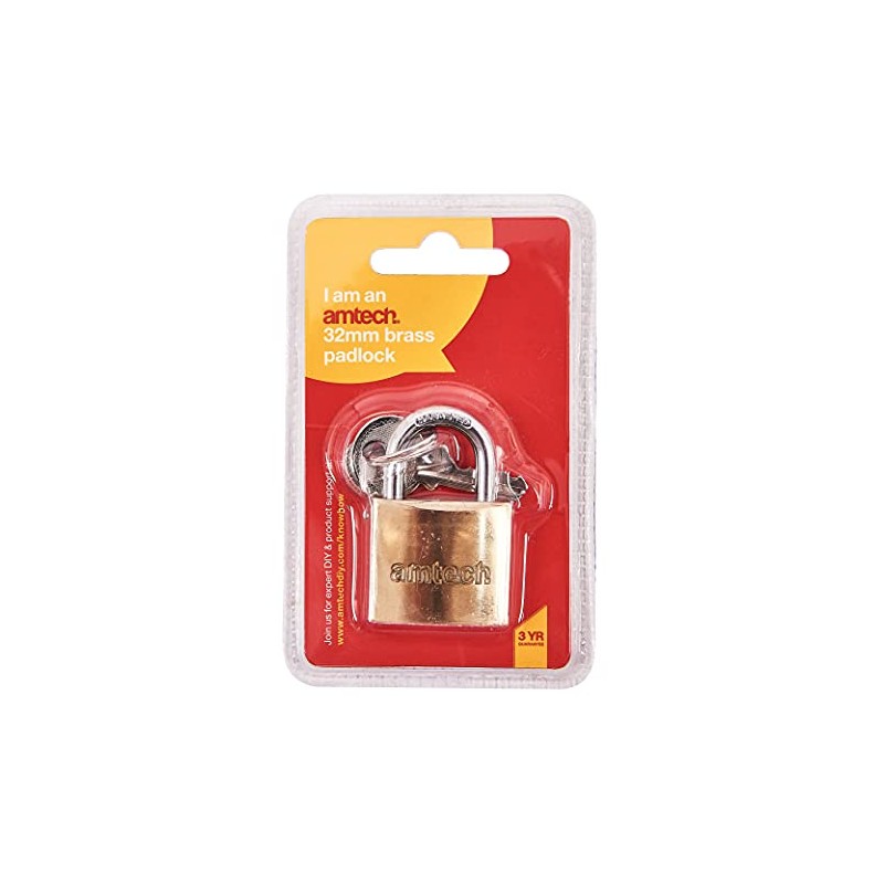 Amtech T1000C 32mm Solid Brass Padlock, Small Padlock with Keys