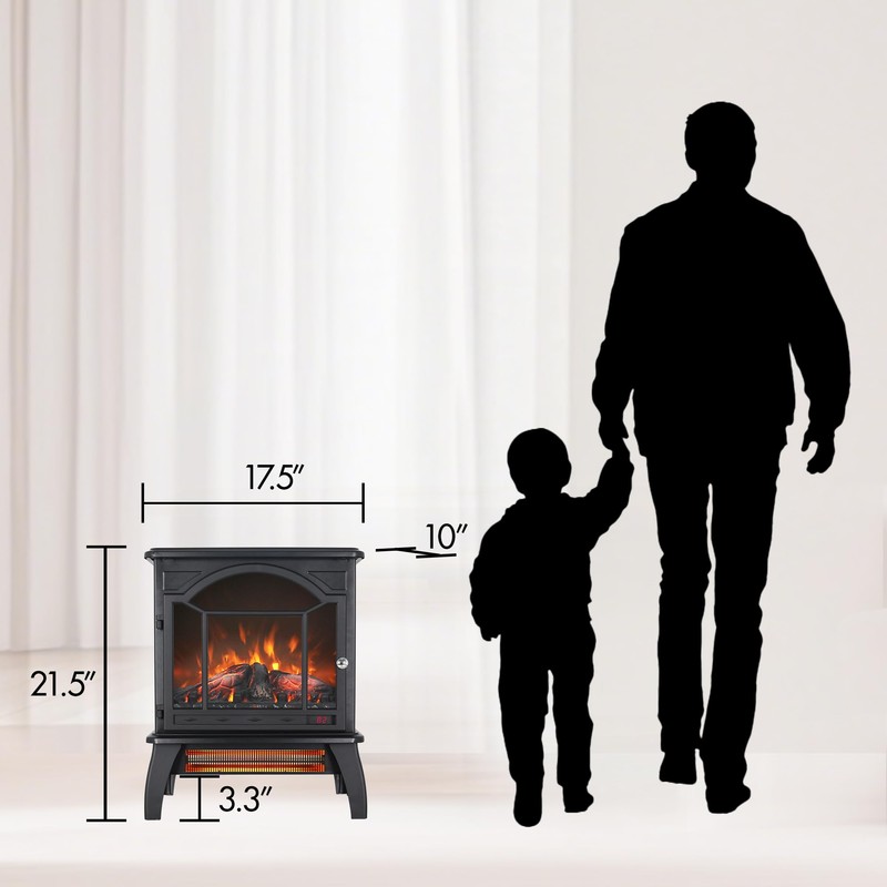 Innoflame 18" Electric Fireplace Stove, Freestanding Fireplaces Heater with Realistic