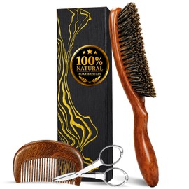 Boar Bristle Slick Back Hair Brush for Men, Women, Natural Sapele Wood
