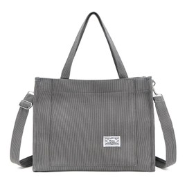 QIUTIMIY Corduroy Tote Bag backpack Women Totes Bag Large Handbag Crossbody Bag Shoulder Bags for Ladies School,Shopping,Work，Buckle Dark Gray
