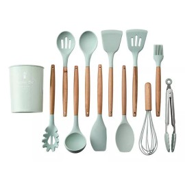 Alopor Utensilios De Cocina De Silicona Y Mango De Madera 12 Piezas