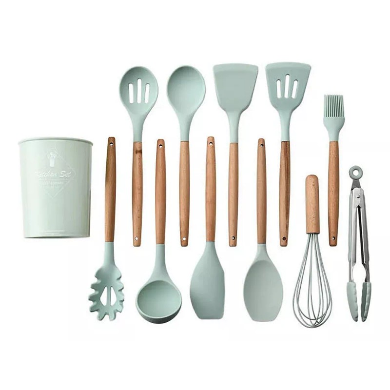Alopor Utensilios De Cocina De Silicona Y Mango De Madera