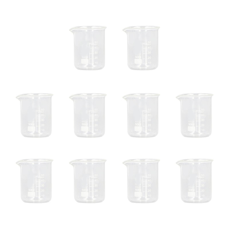 10 Pcs Laboratory Glass Beaker 50ml Thick Experimental Graduated Cylinder