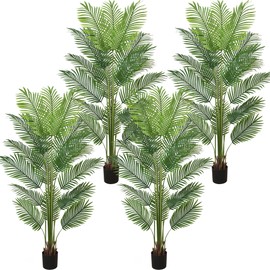 Roselywed Artificial Palm Tree 6FT 4 Pack with 18 Trunks & Realistic Leaves Faux Green Tropical Areca Palm Fake Floor Plants for Indoor Outdoor Garden Landscaping Decor Housewarming Gift (6FT, 4Pack)