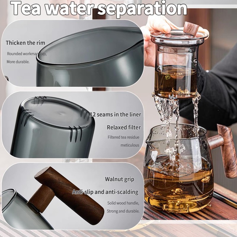 SHUWEICAO Glass Teapot,18.6oz/550ml Glass Tea Kettle With Wooden Handle,Stovetop &