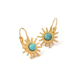 IUITY Gold Sun Shape Leverback Dangle Earrings 14K Gold Plated Turquoise Dangling Earrings Hypoallergenic Fashion Lightweight Jewelry for Women Mom