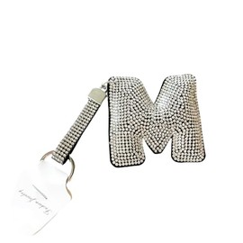RANXIZY Solid Rhinestone Initial Letter Keychain With Bling lanyard For Bag Purse Charm, M, 4.1 Inches