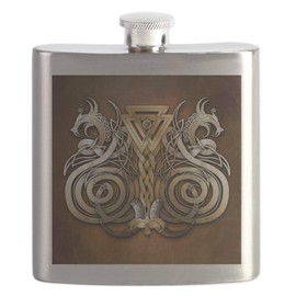 CafePress Norse Valknut Dragons Flask Stainless Steel Flask, 6oz Drinking Flask