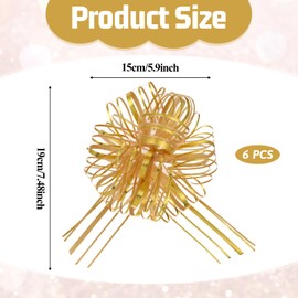 Piriuuo 6 Pcs Pull Bows for Gift Wrapping, Big Bow for Present Gold Gift Bows Bulk Gift Bows with Ribbon for Gift Baskets Wedding Birthday New Year Party Decoration (Gold)