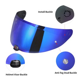 MXJ Gear Hj-31 Motorcycle Helmet Visor,Shield Replacement Visor for i10 /i70,Motorcycle Visors,Motorcycle Helmet Visor Accessories(Chrome Blue)