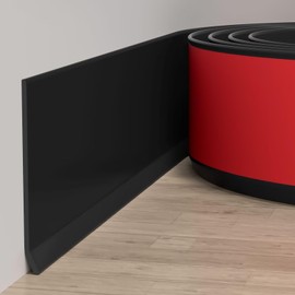 Duzzy Flexible Baseboard Molding Trim, 6 Inch(W) x 20 Feet(L) Peel and Stick Rubber Wall Trim Molding, Self-Adhesive Vinyl Wall Base Cove Base (Black)