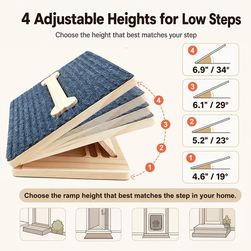 Dog Ramp for Stairs 2 Pack, 4-Level Adjustable Wooden Pet