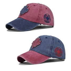 HAPEE Canada Baseball Cap,Adjustable,2 Pack,Canada Day Embroidered Maple Leaf Flag Golf Hat for Men Women Kids (Cotton, c-Wine Navy)