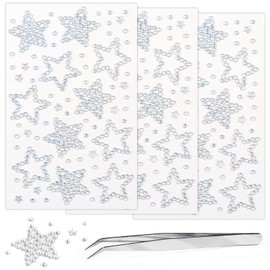 3Sheets Star Gem Stickers Jewels for Crafts, Face Makeup - Self Adhesive Rhinestone Jewel Stickers, Stick on Gems Rhinestones for Crafts, Craft Supplies for Kids (09.Laser Star)