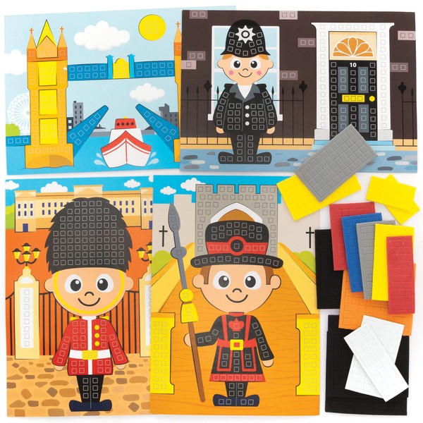 Baker Ross PJ170 London Landmarks Mosaic Kit - 4 of Pack, British Sticker Mosaic Kids Crafts for Kids