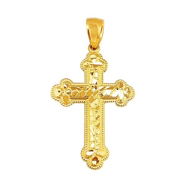 AMZ Jewelry 10k Yellow Gold Diamond Cut Nugget Cross Pendant