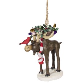 Christmas Ornament- Moose Wearing Scarf w/Birds Nest & Cardinal On Nose