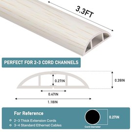 LSGCQ Floor Cord Cover Self Adhesive Cord Hider Floor Extension Cord Covers for Floor Power Cord Protector Cable Management Prevent Cable Trips Cable Cavity 0.47" W x 0.27" H (Beige Wood, 3.3Ft)