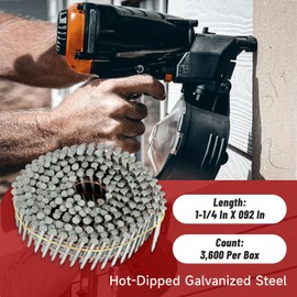 findmall 3600 Count Siding Nails 1-1/4 Inch by .092 Inch 15 Degree Ring Shank Hot-Dipped Galvanized Collated Wire Coil. Adapted to Gun Type CN55 or CN45