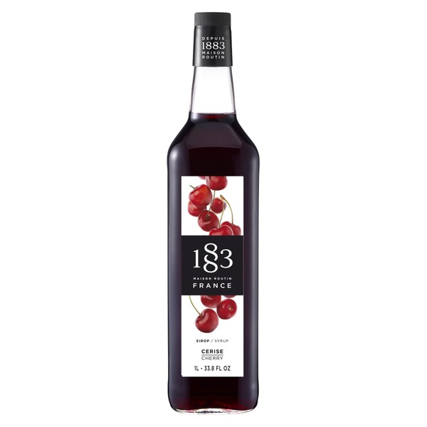 1883 Cherry Syrup - Flavored Syrup for Hot & Iced Beverages - Gluten-Free, Vegan, Non-GMO, Kosher, Preservative-Free, Made in France | Glass Bottle 1 Liter (33.8 Fl Oz)