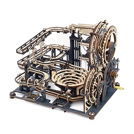 Hands Craft 3D Wooden Puzzle Marble Run | Brain Teaser DIY Craft Model Kit | Mechanical Gear Driven | 10 Steel Marbles | Night City (LGA01)