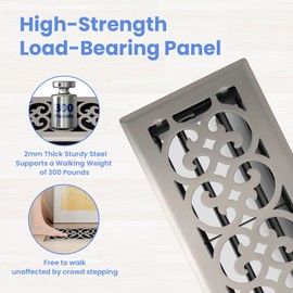 Howeall 4x10 Inches 6 Pack Heavy Duty Walkable Floor Register - Easy Adjust Air Supply Lever Decorative Floor Vent Covers, Charlotte Design Vent Covers for Home - Satin Nickel