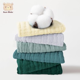 Ease Cubs 12 Pack Muslin Washcloths for Baby - 100% Cotton Baby Wash Cloths for or Baby Face Body Comfy and Soft for Newborn Infants Kids Girls and Boys - 12"x12" - Ivory, Slate and Emerald Series