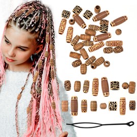 Ymapinc 40Pcs Wooden Hair Beads for Braids Brown Wood Jewelry Beads for Hair Large Hole Loc Beads Dreadlock Beads Multi Shape Hair Decoration for Women Teen Girls
