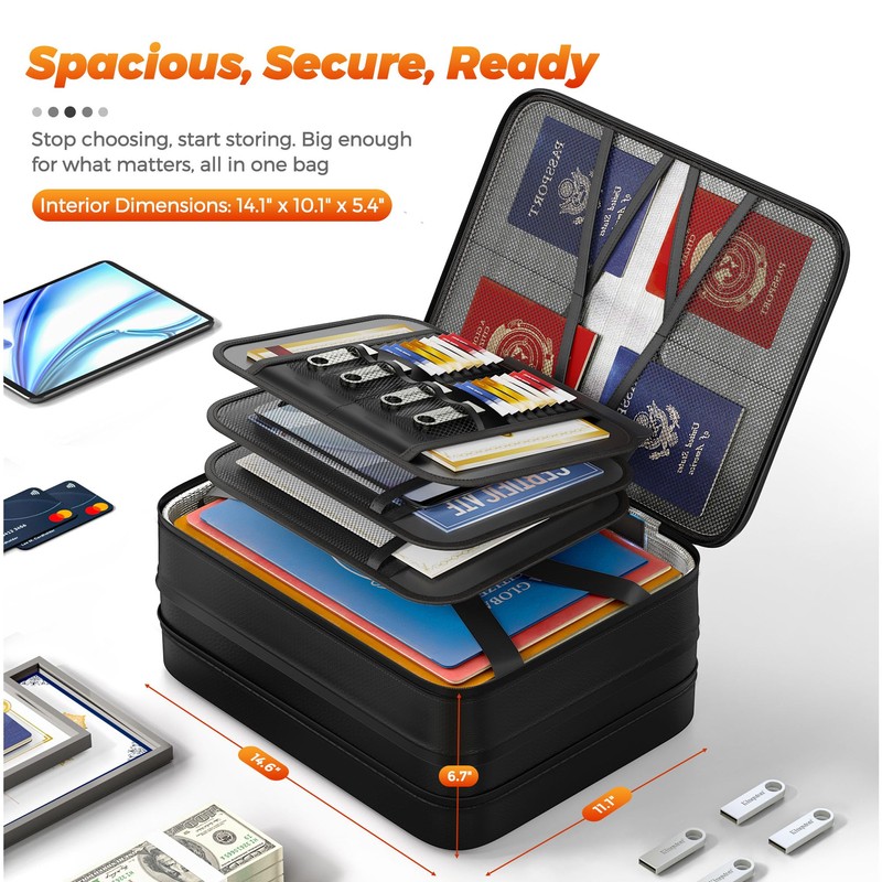 Nacial 5200℉ Fireproof Document Box with Lock, Expandable Document Organizer,