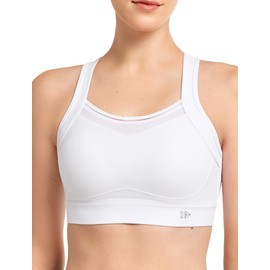 Yvette Women's Sports Bra Mesh Ringer Back Strong Hold without Underwire Large Sizes for Jogging Yoga Bra, White