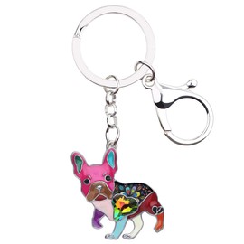 NEWEI Enamel Cute French Bulldog Keychain Keychain for Women Girls Kids Pet Bag Purse Charm, multi-coloured